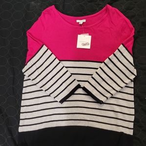 Croft & Barrow Women's Knit Color Block Stripped 3/4 Quarter Sleeve Sweater, XXL